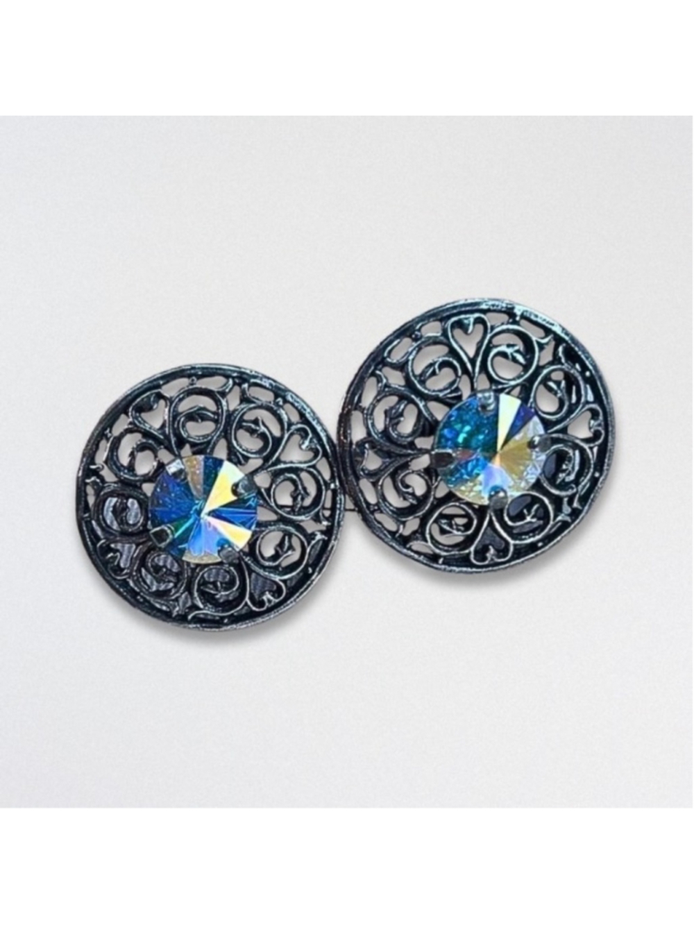 Handcrafted Swarovski Earrings Crystal Filigree Post Aurora Borealis Silver NWT